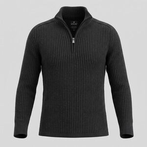 XRAY Jeans Mens Large Black Sweater Quarter Zip Ribbed Knit Pullover
